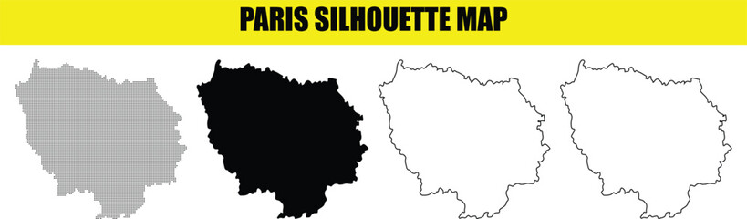 Paris silhouette map of france with dot black white and outline versions for designers to select vector eps editable scalable illustration