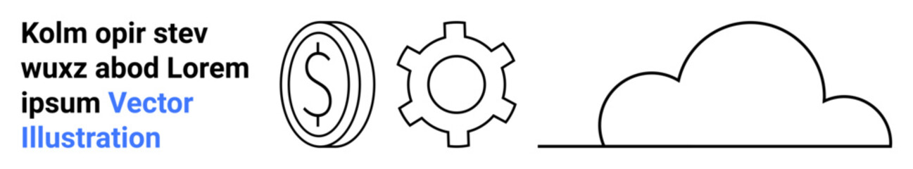 Dollar coin, gear, and cloud icons symbolizing finance, process, and cloud computing. Ideal for business, economy, innovation, technology computing digital transformation simple landing page