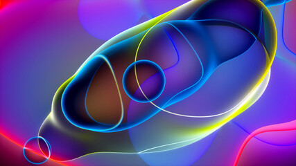 3d render of abstract art 3d background wallpaper with smooth and round substance based on meta balls spheres or bubbles in matte plastic material in red blue purple green and yellow gradient color