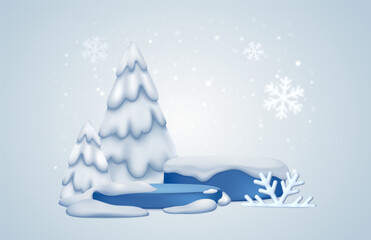 Winter snow scene with trees