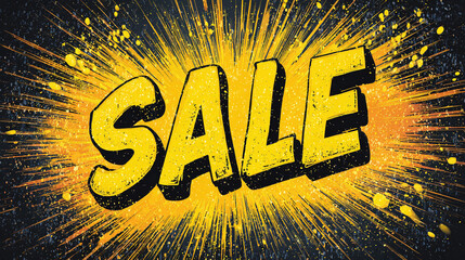 Eye-catching sale poster with yellow bold lettering. Get noticed with this striking design that promises savings and attracts attention!