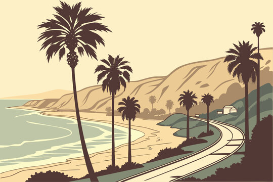 Palm trees and beach road in Malibu California