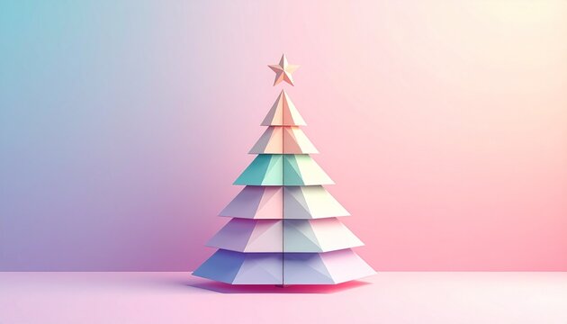 Geometric Christmas Tree with Star Ornament Against Gradient Background - Powered by Adobe