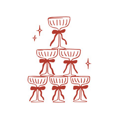 Hand drawn vector champagne tower in trendy whimsical style om white background