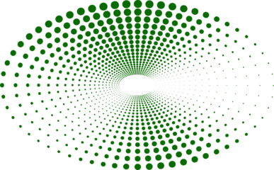 Abstract green dots forming a tunnel or portal against a transparent abackground, a mesmerizing pattern of green dots, creating a sense of depth and movement