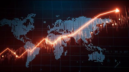 Global Market Dynamics: A striking visualization of the global market trends. A vivid world map overlaid with a dynamic line graph depicting the ups and downs of financial data - Powered by Adobe