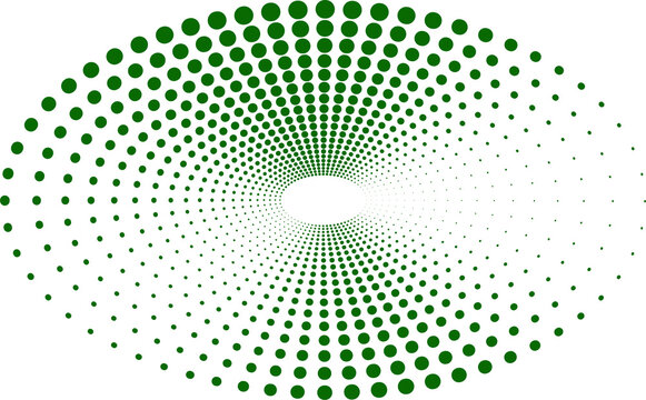Abstract green dots forming a tunnel or portal against a transparent abackground, a mesmerizing pattern of green dots, creating a sense of depth and movement