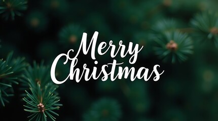 Merry christmas greeting overlayed on a soft focus christmas tree background