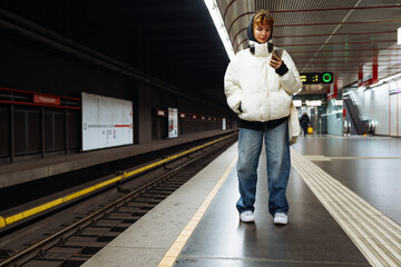 young woman in underground city transport