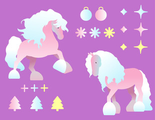 Cute Pastel Christmas Horse Clipart Set