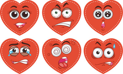 set of funny cartoon hearts