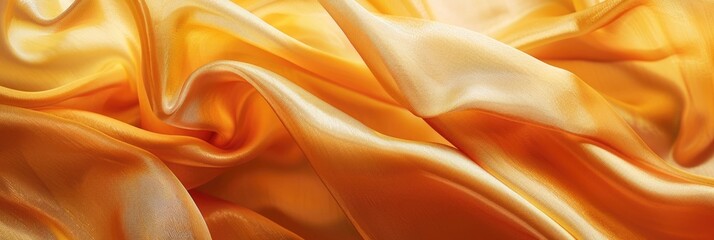 Obraz premium Smooth, flowing texture of golden silk fabric in close-up, showcasing rich warm tones and a subtle sheen. Perfect for adding luxury to fashion sketches, wedding invites, or decor visuals