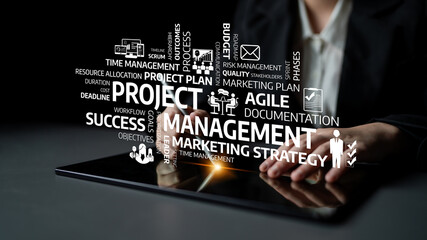 This stock photo captures essential project management concepts highlighting agile techniques, marketing strategies, and efficient resource allocation for business success. Tessel