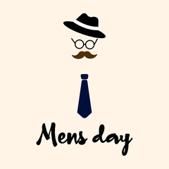 Gentleman face with hat, glasses, mustache and tie for Men&rsquo;s Day or Father&rsquo;s Day designs. Vector isolated icon on transparent background.