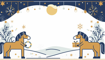 クリスマスのかわいい馬の背景枠