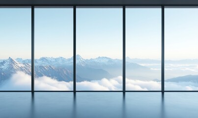 View of Snowy Mountains Through Large Windows in an Empty Room During Daytime