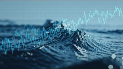 Oceanic Data Visualization: A mesmerizing display of digital data weaves through the rolling ocean waves, a striking metaphor for the ever-changing tides of information and technology. - Powered by Adobe