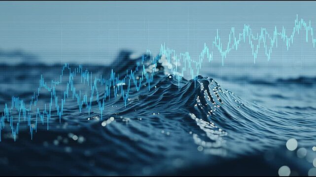 Oceanic Data Visualization: A mesmerizing display of digital data weaves through the rolling ocean waves, a striking metaphor for the ever-changing tides of information and technology.