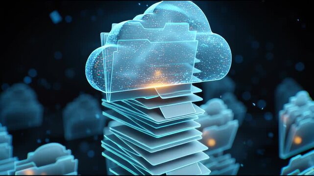 Cloud Computing and Data Storage: An abstract representation of cloud computing and digital data storage.