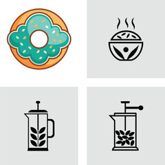 Set of food and drink icons minimalist line art vector illustration perfect for menu design and cafe branding
