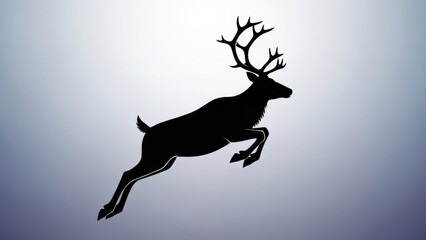 “Jumping Reindeer Silhouette on Gradient Background – Christmas Wildlife Illustration”