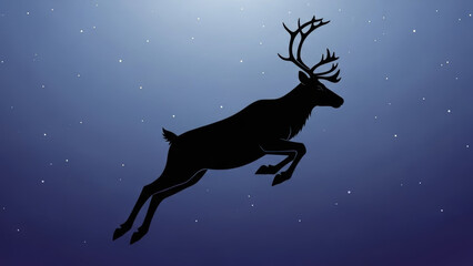 “Jumping Reindeer Silhouette on Gradient Background – Christmas Wildlife Illustration”