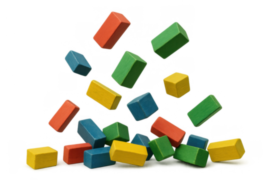 Colorful toy blocks falling, showing play, learning, and creativity. Transparent background allows flexible usage - Powered by Adobe