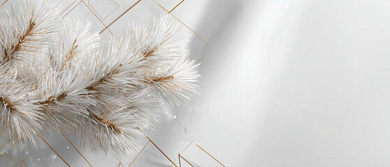 Clean minimal corporate holiday banner with subtle fir branches and elegant gold accents. Modern professional layout with wide negative space for business messaging.