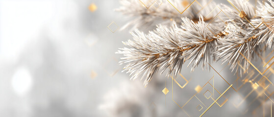 Clean minimal corporate holiday banner with subtle fir branches and elegant gold accents. Modern professional layout with wide negative space for business messaging.