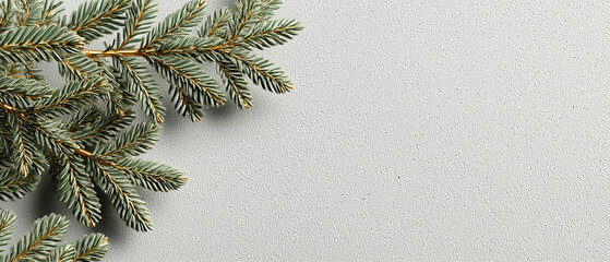 Clean minimal corporate holiday banner with subtle fir branches and elegant gold accents. Modern professional layout with wide negative space for business messaging.