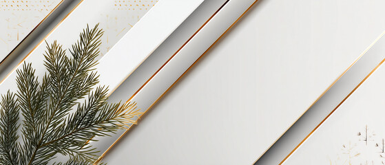 Clean minimal corporate holiday banner with subtle fir branches and elegant gold accents. Modern professional layout with wide negative space for business messaging.