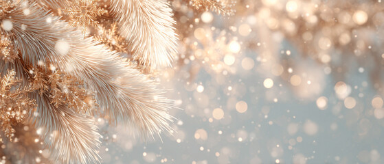 Clean minimal corporate holiday banner with subtle fir branches and elegant gold accents. Modern professional layout with wide negative space for business messaging.