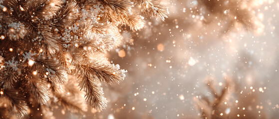 Clean minimal corporate holiday banner with subtle fir branches and elegant gold accents. Modern professional layout with wide negative space for business messaging.