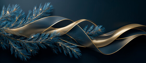 Clean minimal corporate holiday banner with subtle fir branches and elegant gold accents. Modern professional layout with wide negative space for business messaging.