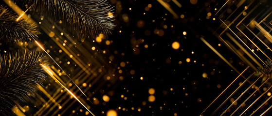 Clean minimal corporate holiday banner with subtle fir branches and elegant gold accents. Modern professional layout with wide negative space for business messaging.