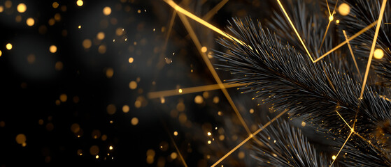 Clean minimal corporate holiday banner with subtle fir branches and elegant gold accents. Modern professional layout with wide negative space for business messaging.