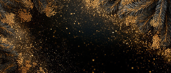 Clean minimal corporate holiday banner with subtle fir branches and elegant gold accents. Modern professional layout with wide negative space for business messaging.