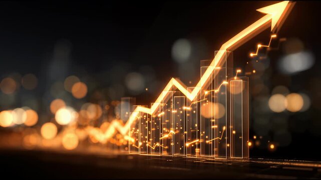 Illuminating Ascent: An upward trending chart symbolizing financial growth, success, and prosperity, with glowing lights accentuating the path towards achievement.