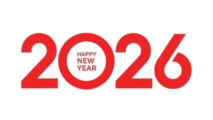 Creative vector design for the Happy New Year 2026 celebration, featuring a modern red typography logo isolated on a white background