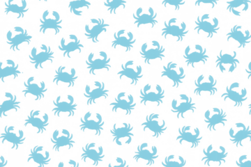 Seamless crab pattern representing marine life and seafood, light blue silhouette crustacean background, ocean concept