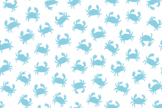 Seamless crab pattern representing marine life and seafood, light blue silhouette crustacean background, ocean concept - Powered by Adobe