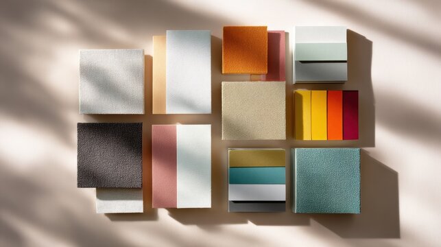 Modern interior design concept with colorful fabric swatches and textures for creative inspiration - Powered by Adobe