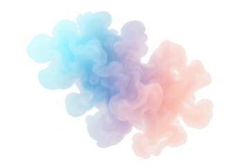 Colorful pastel smoke cloud creating an abstract gradient ink effect on transparent background