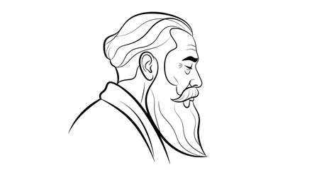 Detailed Line Art Portrait of a Man with a Long Beard.