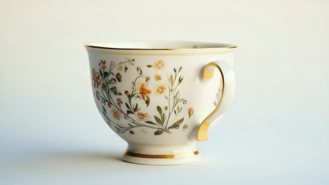 Video A ceramic coffee cup with a colorful floral pattern