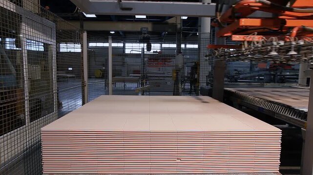 Vacuum lifter. Handling of Tiles. Vacuum gripper system for loading and deloading in a ceramic tile factory. The stacking or unloading of tiles fired from pallets via suction cups or suction plate.