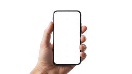 Smartphone with blank white screen in hand