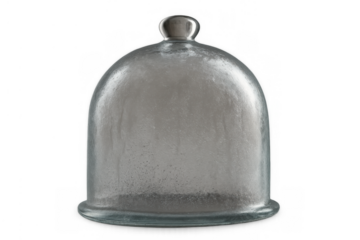 Glass cloche dome bell jar cover for food display, protecting and presenting items, transparent background
