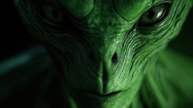 face of a serious space alien posing inside its space ship ready to get out of the ship to invade planet earth