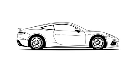 Sleek Sports Car Outline Drawing Side View.